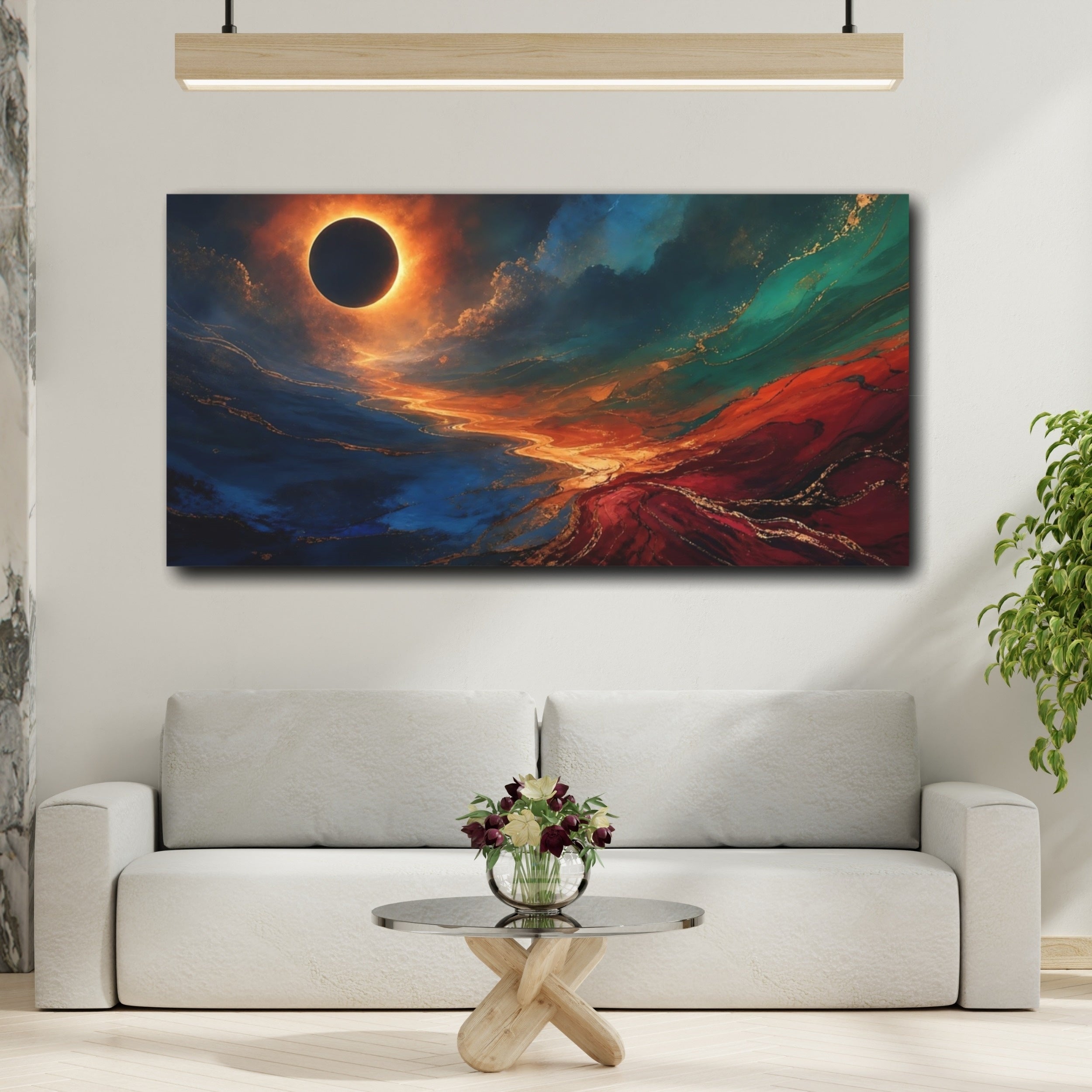 Mockup 2. Abstract Solar Eclipse Solar Eclipse Abstract shown as stretched canvas wall art