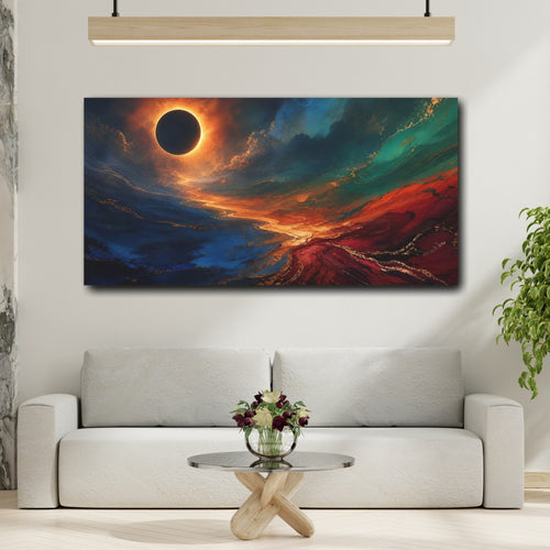 Mockup 2. Abstract Solar Eclipse Solar Eclipse Abstract shown as stretched canvas wall art