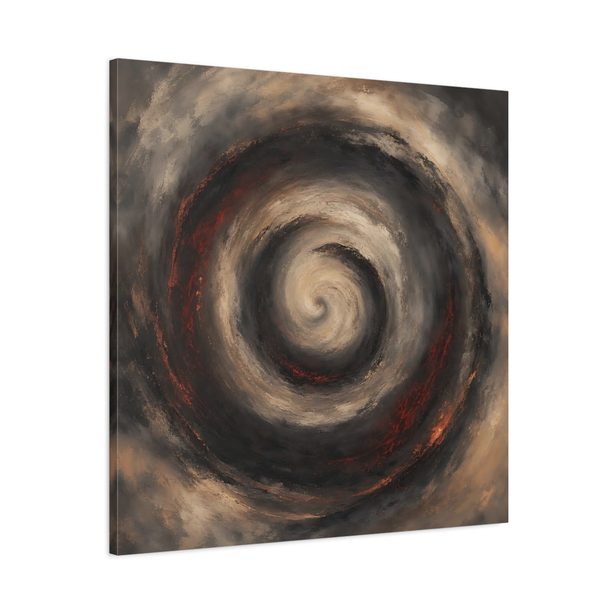 Main Mockup. Abstract Spiral Brown Red Swirl shown as stretched canvas wall art