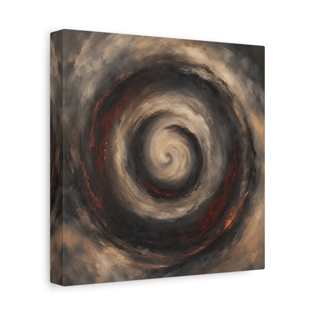 Side Mockup 9. Abstract Spiral Brown Red Swirl shown as stretched canvas wall art