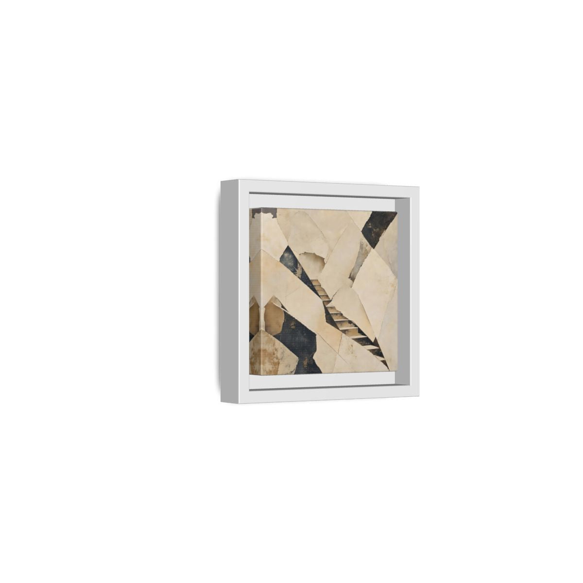 Side Mockup 22. Abstract Stairs Beige And Black shown as stretched canvas wall art