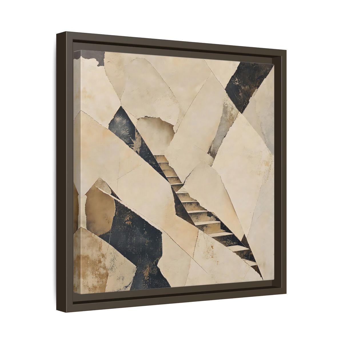 Side Mockup 29. Abstract Stairs Beige And Black shown as stretched canvas wall art