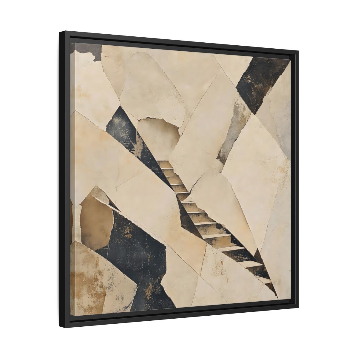 Side Mockup 31. Abstract Stairs Beige And Black shown as stretched canvas wall art