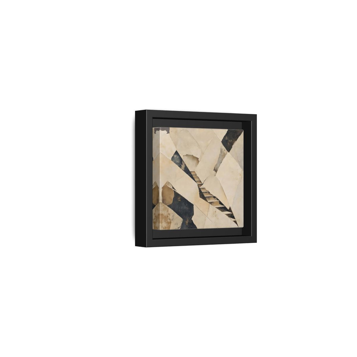 Side Mockup 24. Abstract Stairs Beige And Black shown as stretched canvas wall art