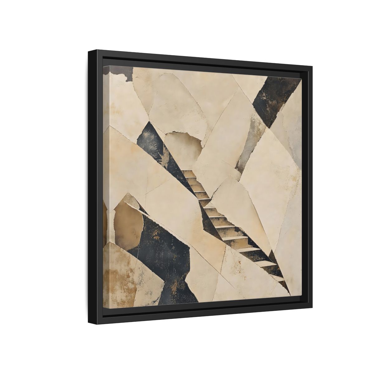 Side Mockup 15. Abstract Stairs Beige And Black shown as stretched canvas wall art