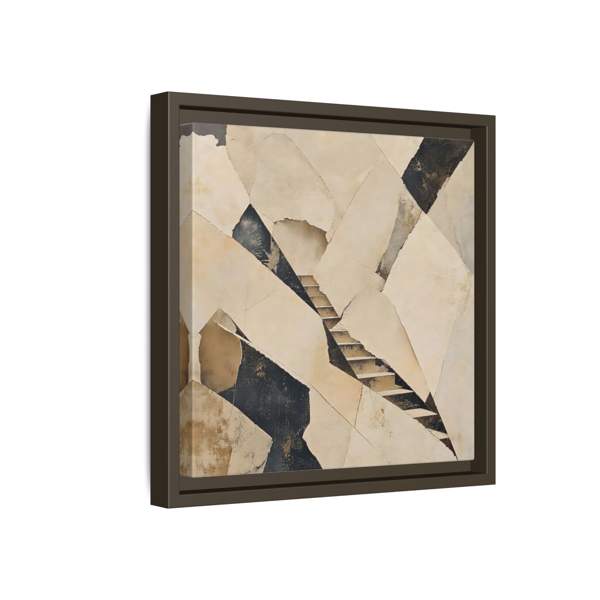 Side Mockup 17. Abstract Stairs Beige And Black shown as stretched canvas wall art