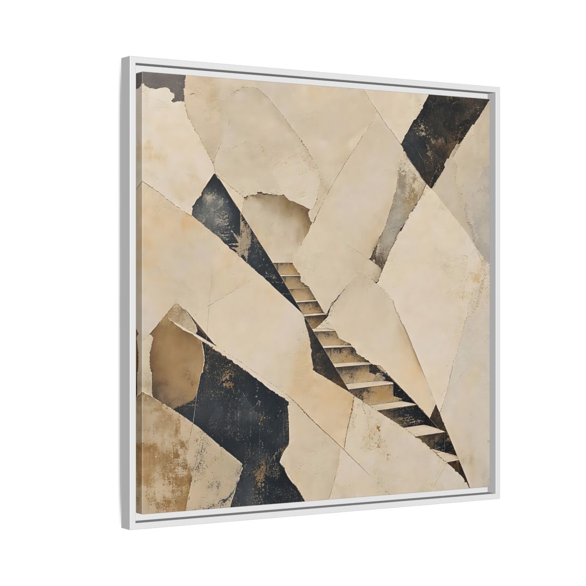 Side Mockup 7. Abstract Stairs Beige And Black shown as stretched canvas wall art