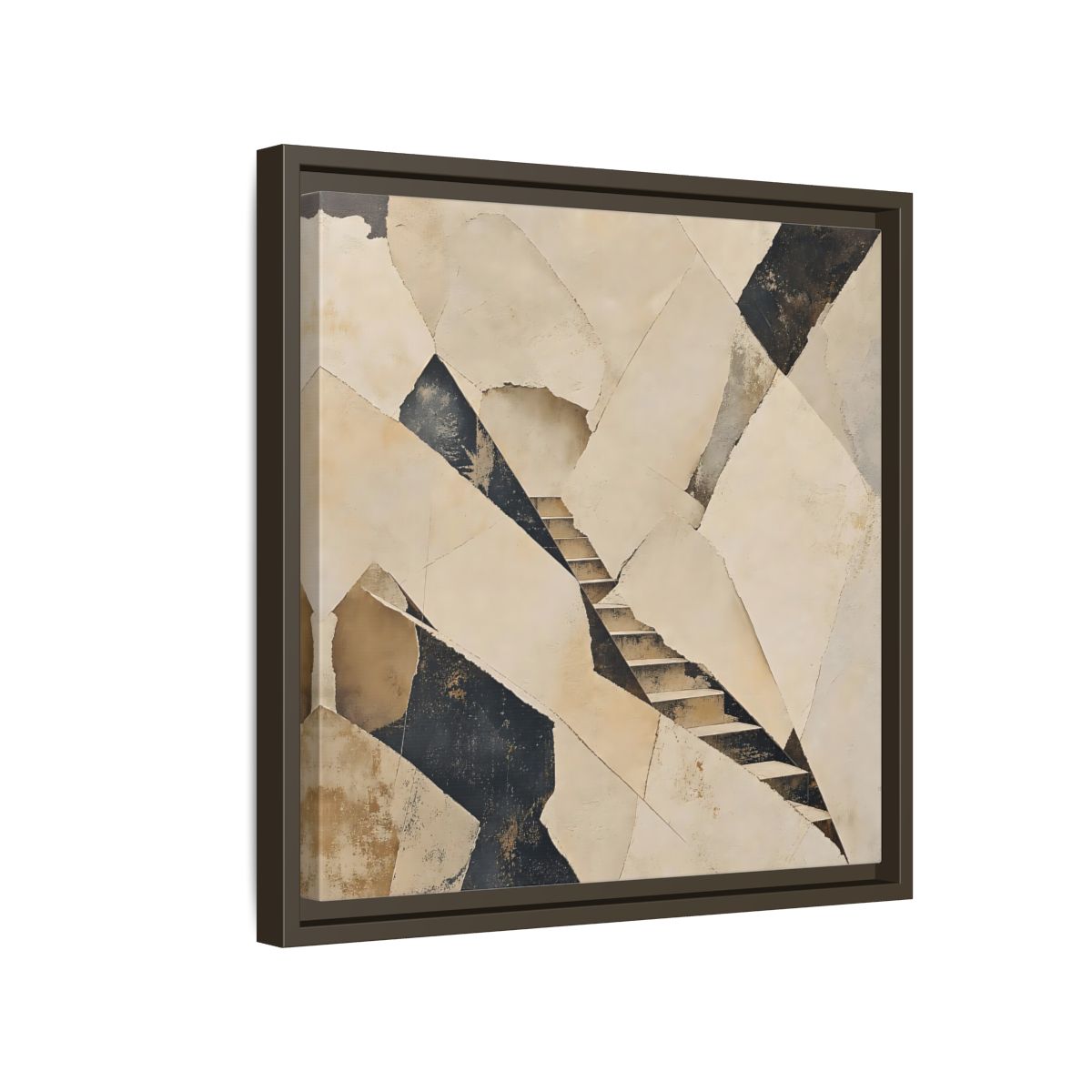 Side Mockup 14. Abstract Stairs Beige And Black shown as stretched canvas wall art
