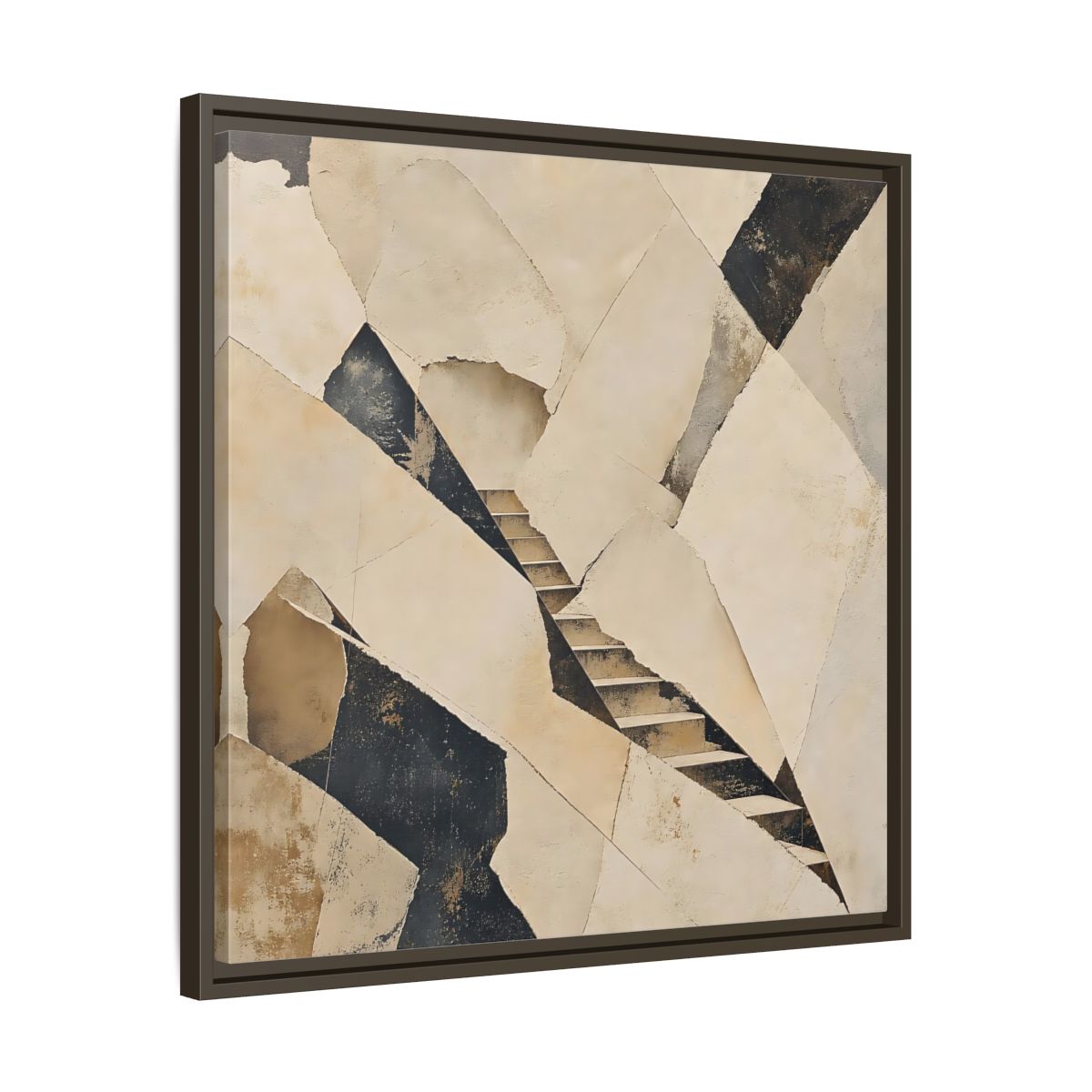 Side Mockup 27. Abstract Stairs Beige And Black shown as stretched canvas wall art