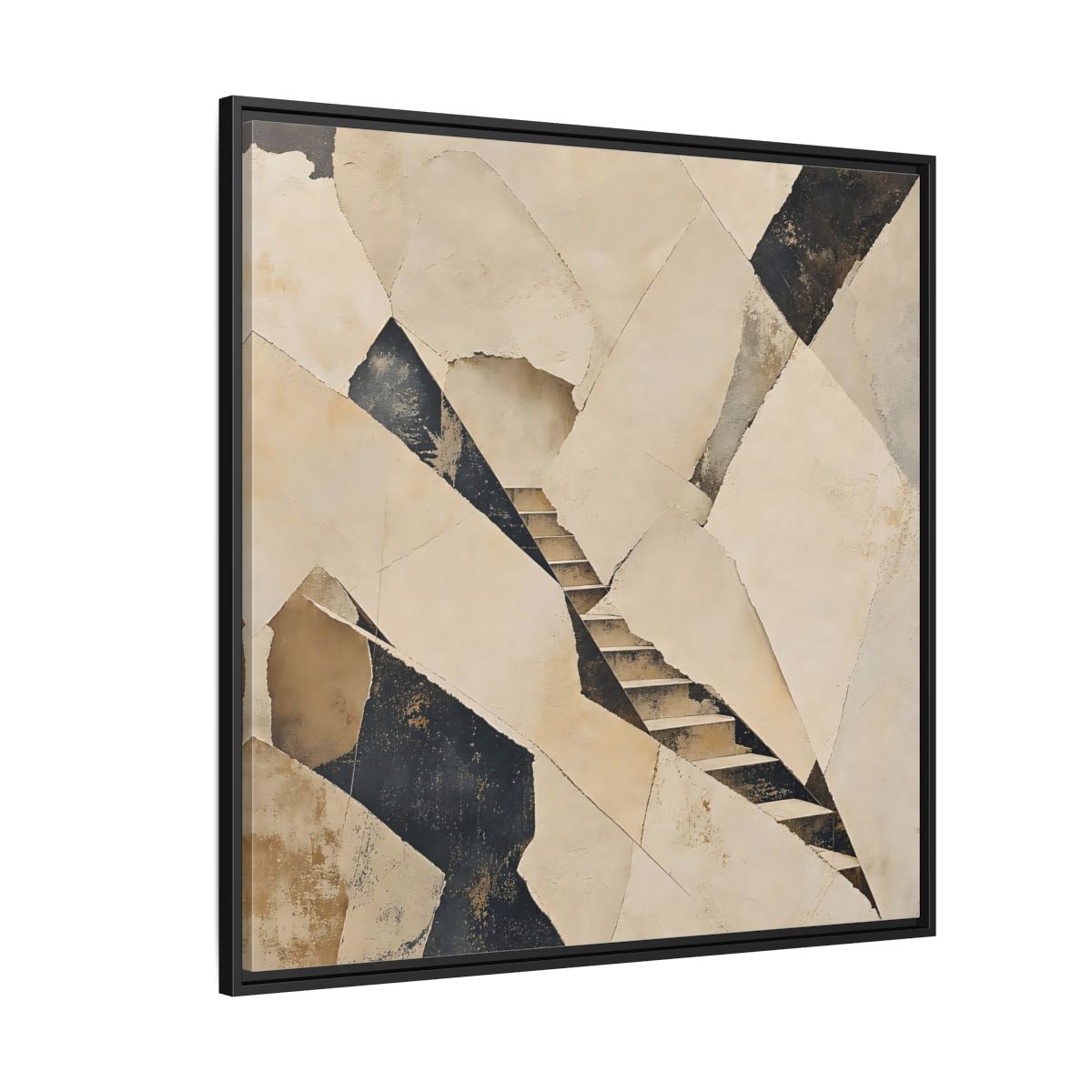 Side Mockup 6. Abstract Stairs Beige And Black shown as stretched canvas wall art