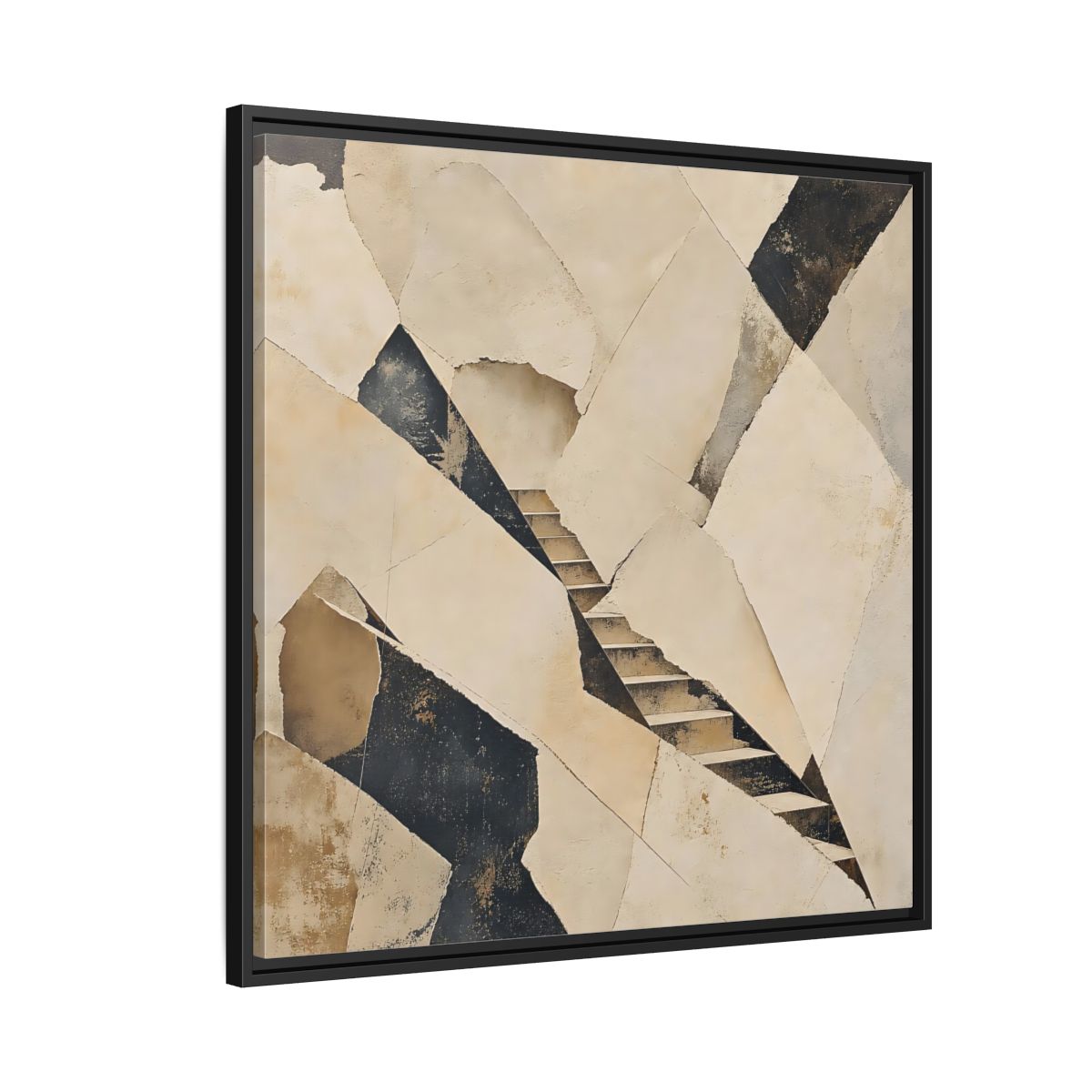 Side Mockup 9. Abstract Stairs Beige And Black shown as stretched canvas wall art