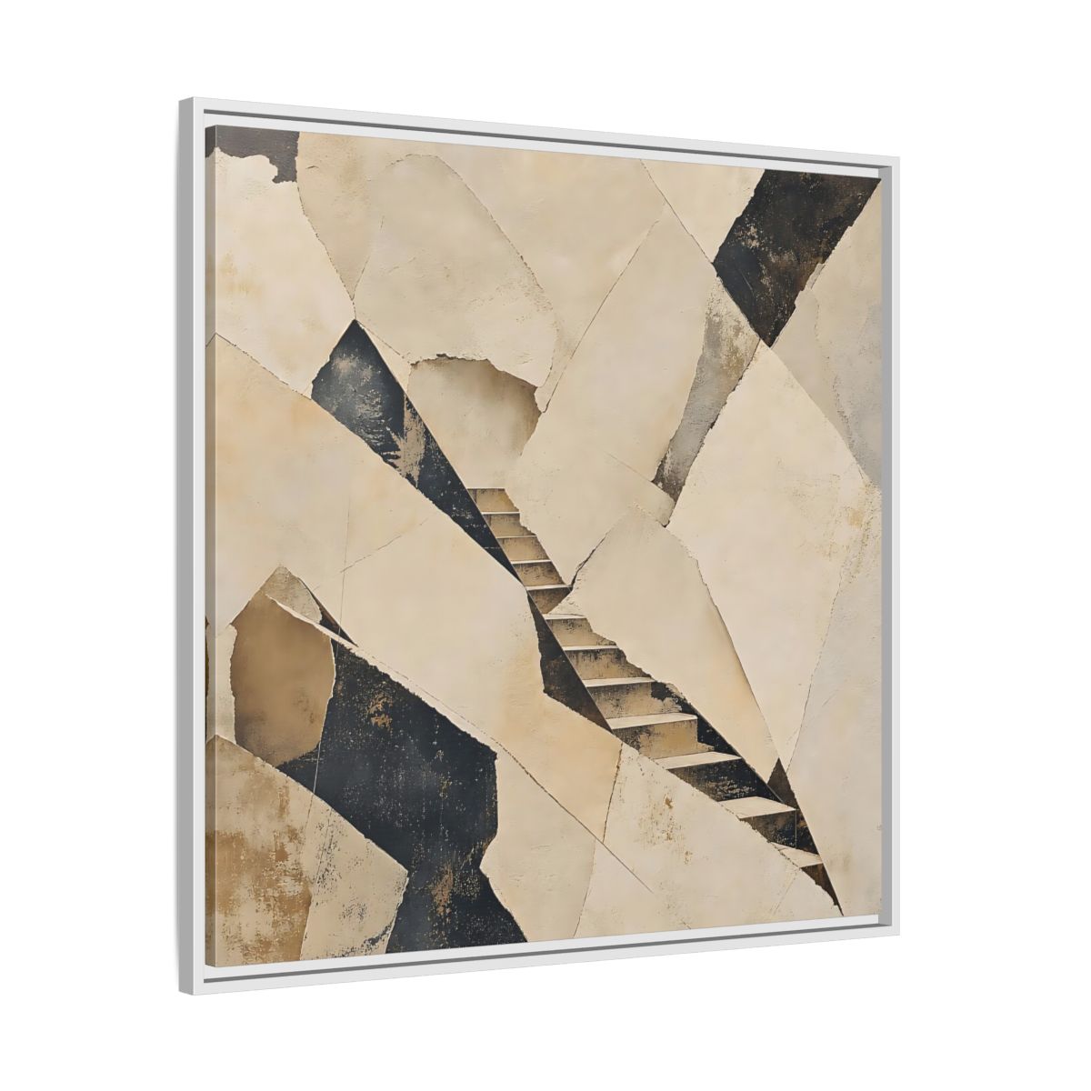 Side Mockup 25. Abstract Stairs Beige And Black shown as stretched canvas wall art