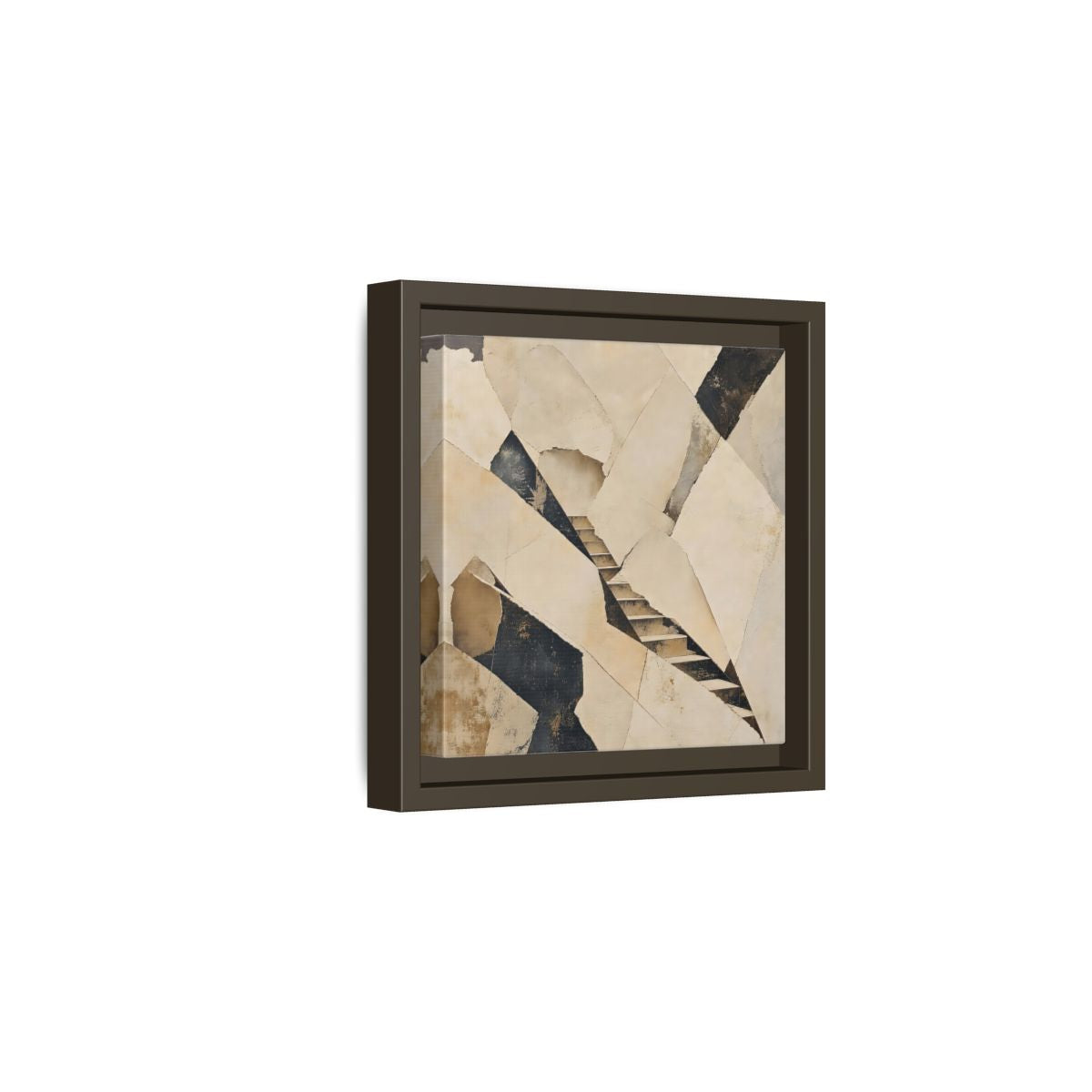 Side Mockup 2. Abstract Stairs Beige And Black shown as stretched canvas wall art