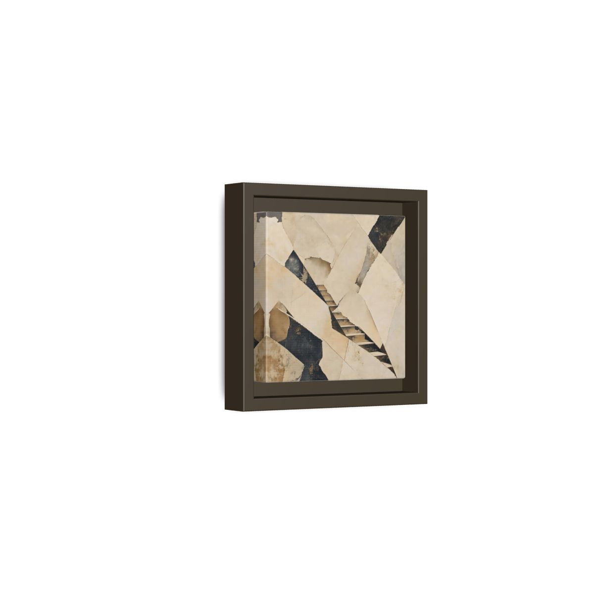 Side Mockup 23. Abstract Stairs Beige And Black shown as stretched canvas wall art