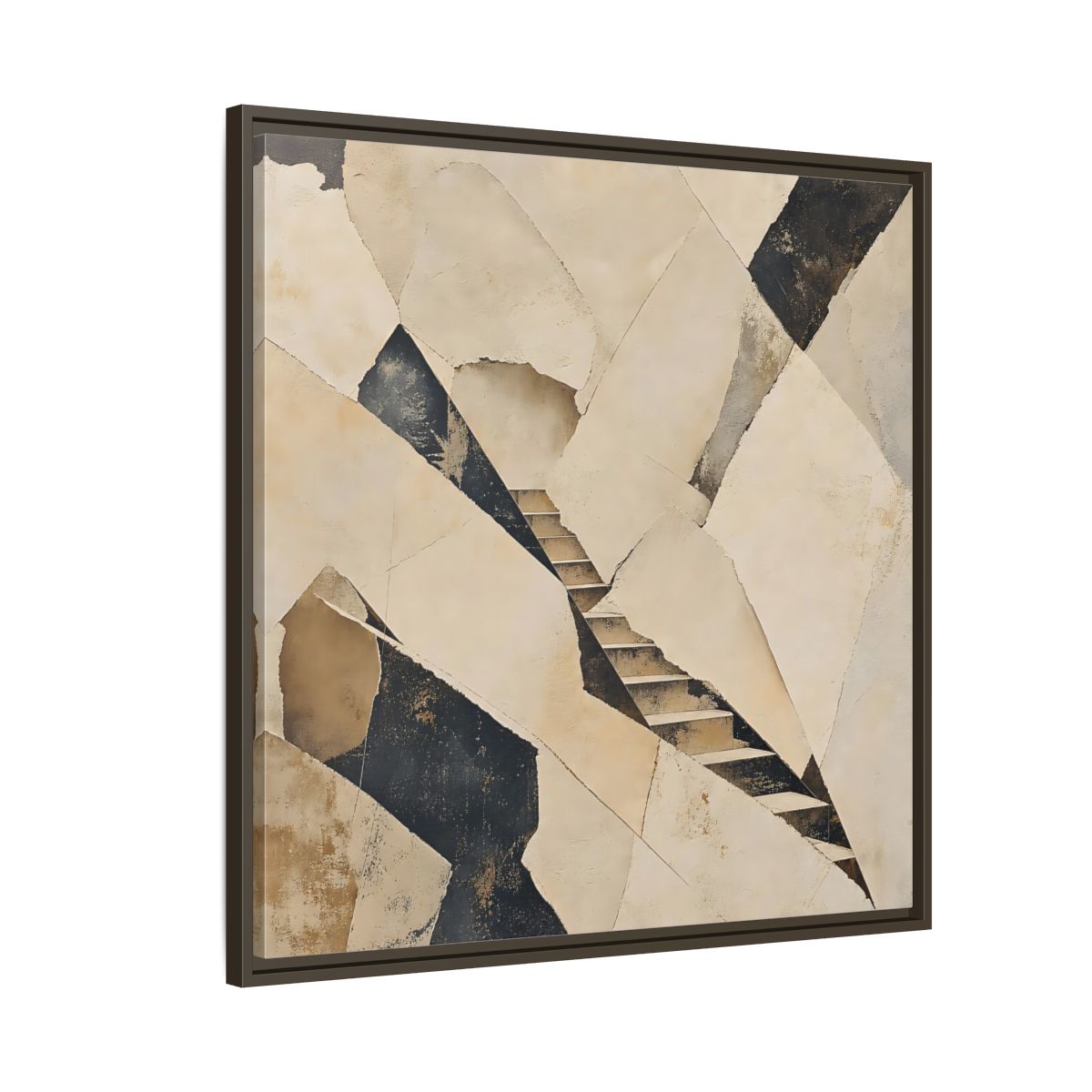 Side Mockup 8. Abstract Stairs Beige And Black shown as stretched canvas wall art