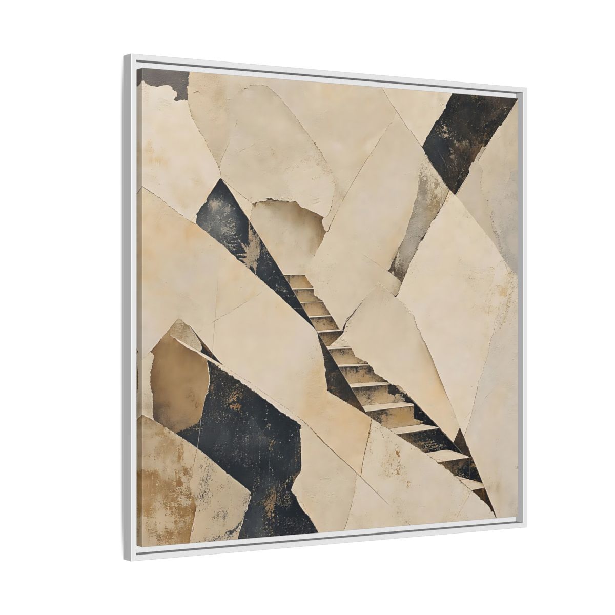Side Mockup 4. Abstract Stairs Beige And Black shown as stretched canvas wall art