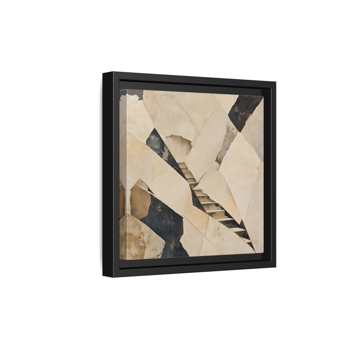 Side Mockup 21. Abstract Stairs Beige And Black shown as stretched canvas wall art