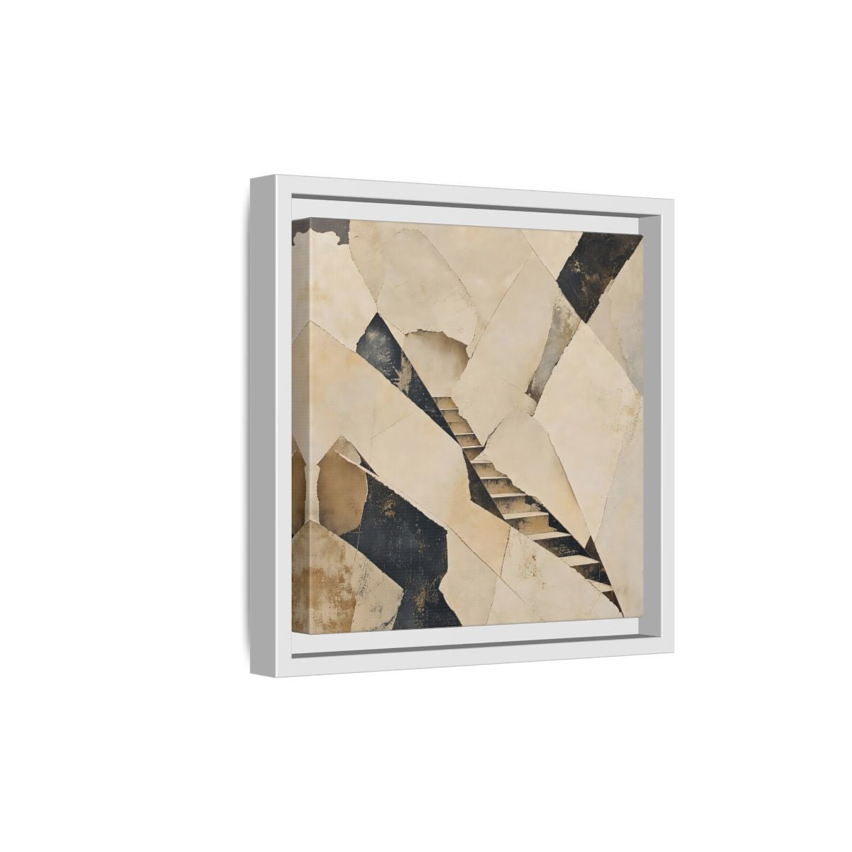 Side Mockup 19. Abstract Stairs Beige And Black shown as stretched canvas wall art