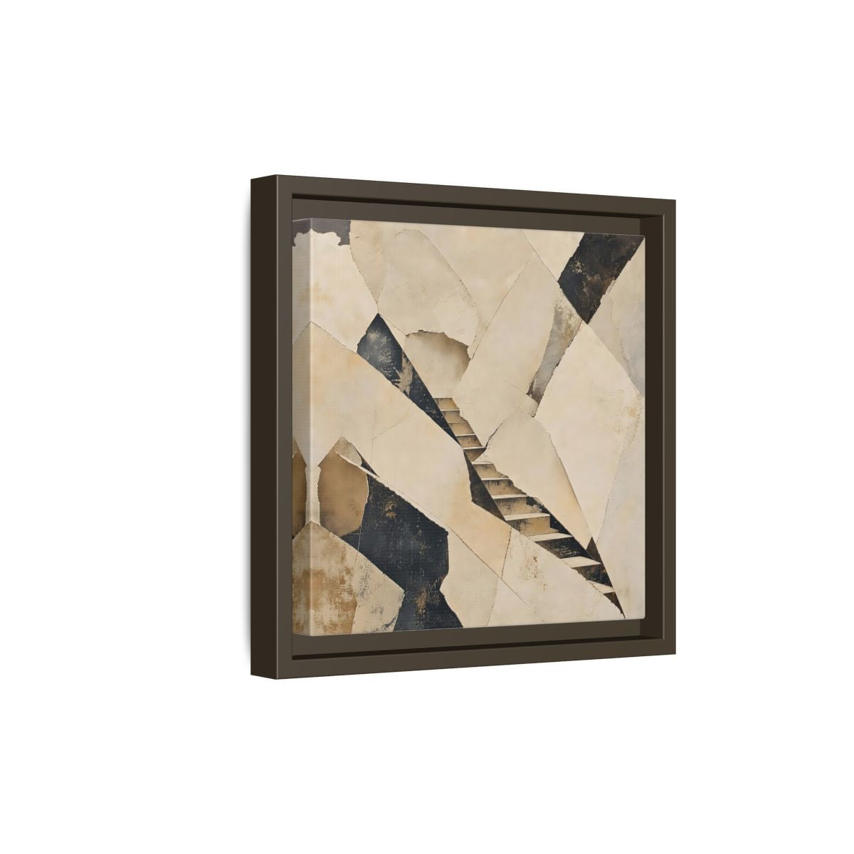 Side Mockup 20. Abstract Stairs Beige And Black shown as stretched canvas wall art