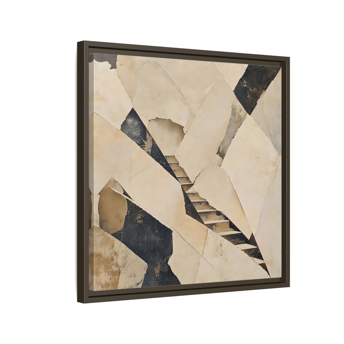 Side Mockup 11. Abstract Stairs Beige And Black shown as stretched canvas wall art