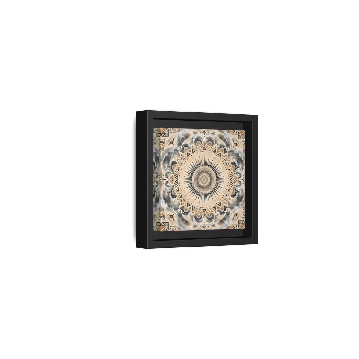 Side Mockup 24. Abstract Sunburst Mandala Black Gold Mandala shown as stretched canvas wall art