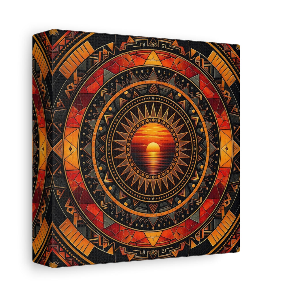 Side Mockup 2. Abstract Sunset Orange Black Geometric shown as stretched canvas wall art