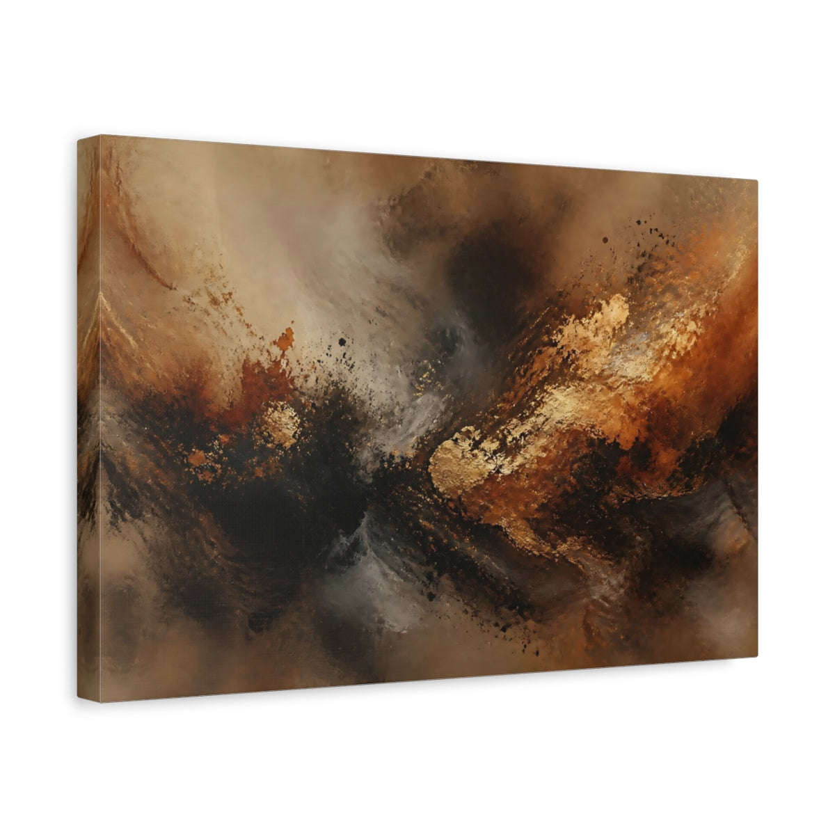 Side Mockup 4. Abstract Abstract Swirl Gold Black Brown shown as stretched canvas wall art