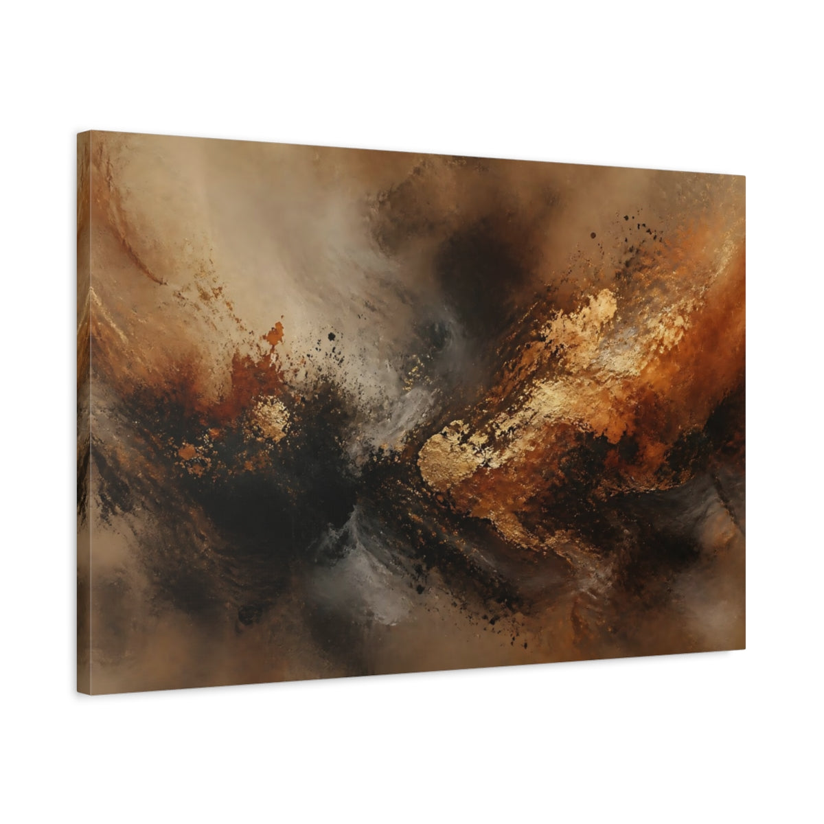 Side Mockup 2. Abstract Abstract Swirl Gold Black Brown shown as stretched canvas wall art