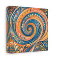 Side Mockup 2. Abstract Swirl Pattern Blue Orange Swirl shown as stretched canvas wall art