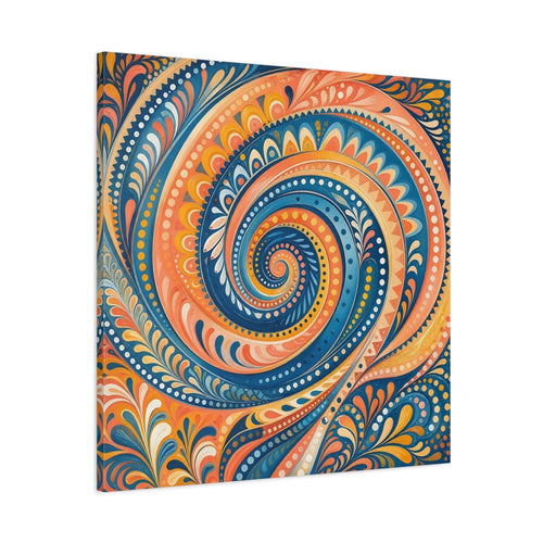 Main Mockup. Abstract Swirl Pattern Blue Orange Swirl shown as stretched canvas wall art
