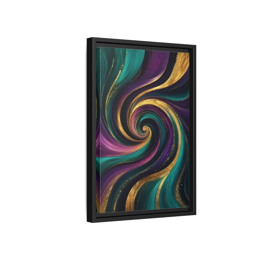 Side Mockup 6. Abstract Abstract Swirl Teal Purple Gold Swirl shown as stretched canvas wall art