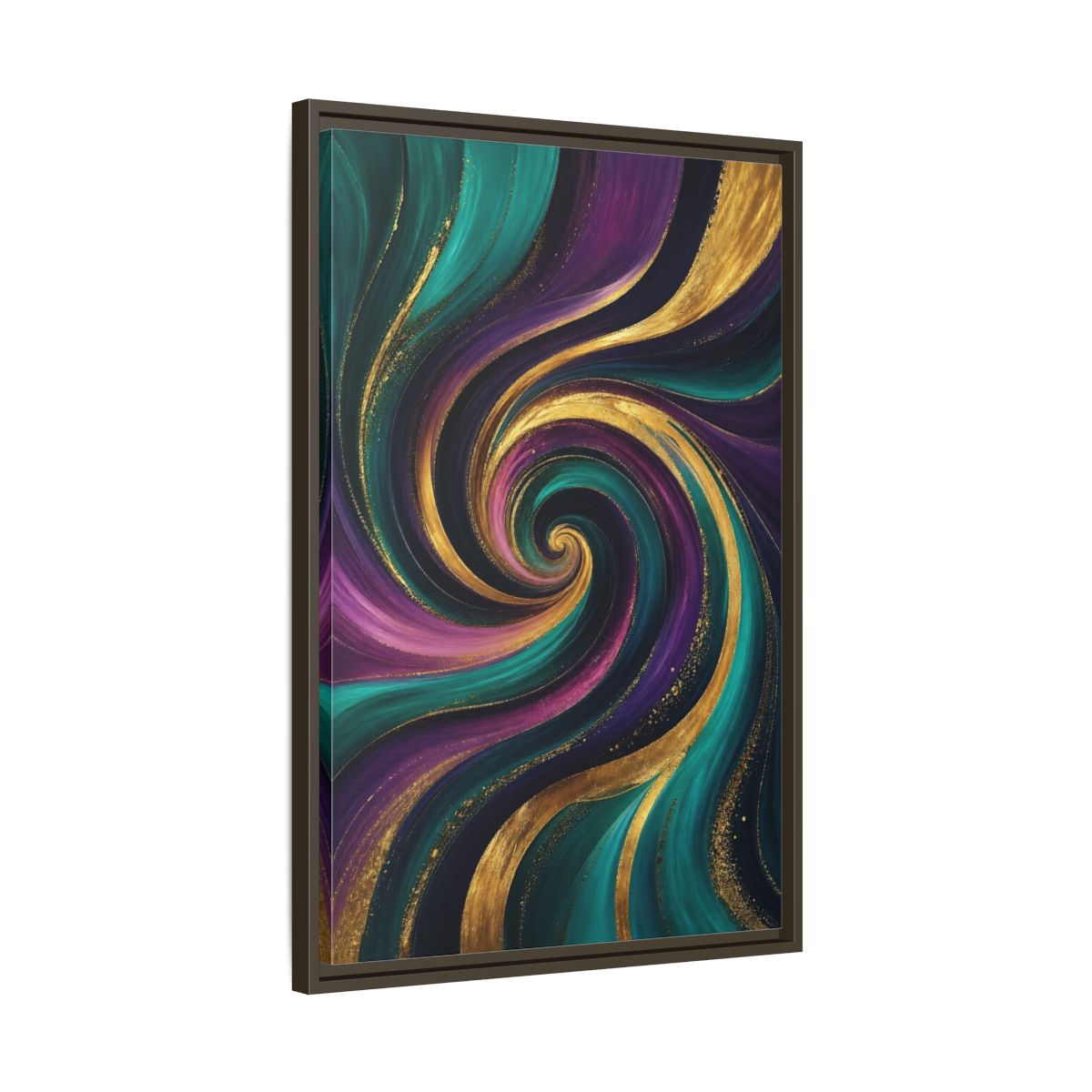Side Mockup 11. Abstract Abstract Swirl Teal Purple Gold Swirl shown as stretched canvas wall art