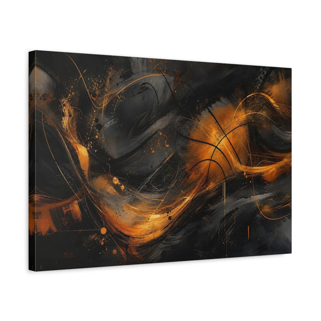 Side Mockup 3. Abstract Abstract Swirls Black And Gold Abstract shown as stretched canvas wall art