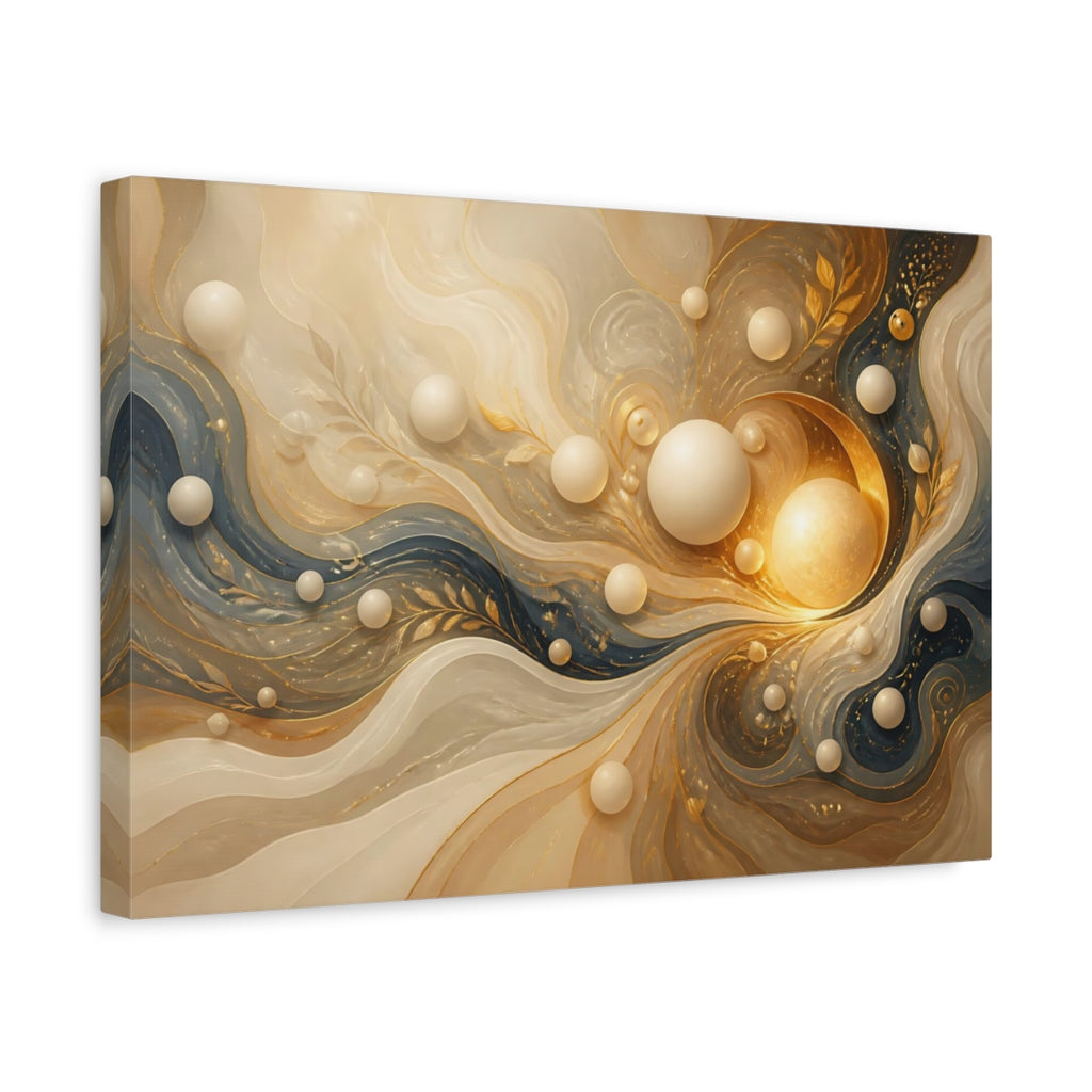 Side Mockup 4. Abstract Abstract Swirls Gold And Blue shown as stretched canvas wall art