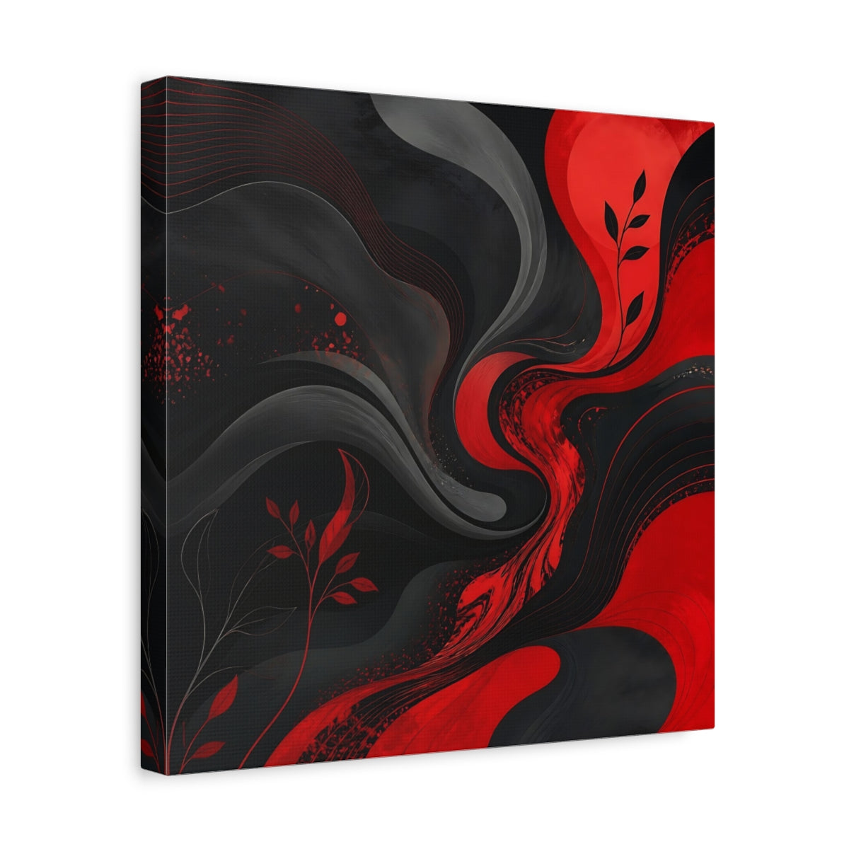 Side Mockup 7. Abstract Abstract Swirls Red Black Abstract shown as stretched canvas wall art