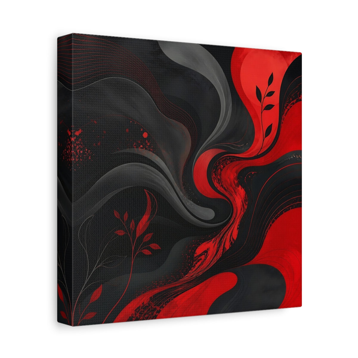 Side Mockup 9. Abstract Abstract Swirls Red Black Abstract shown as stretched canvas wall art