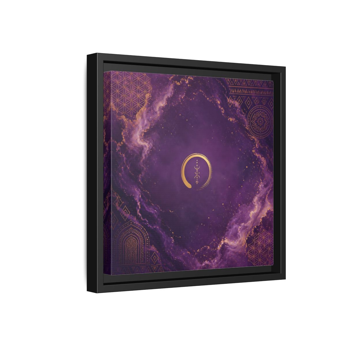 Side Mockup 18. Abstract Abstract Symbol Purple And Gold shown as stretched canvas wall art