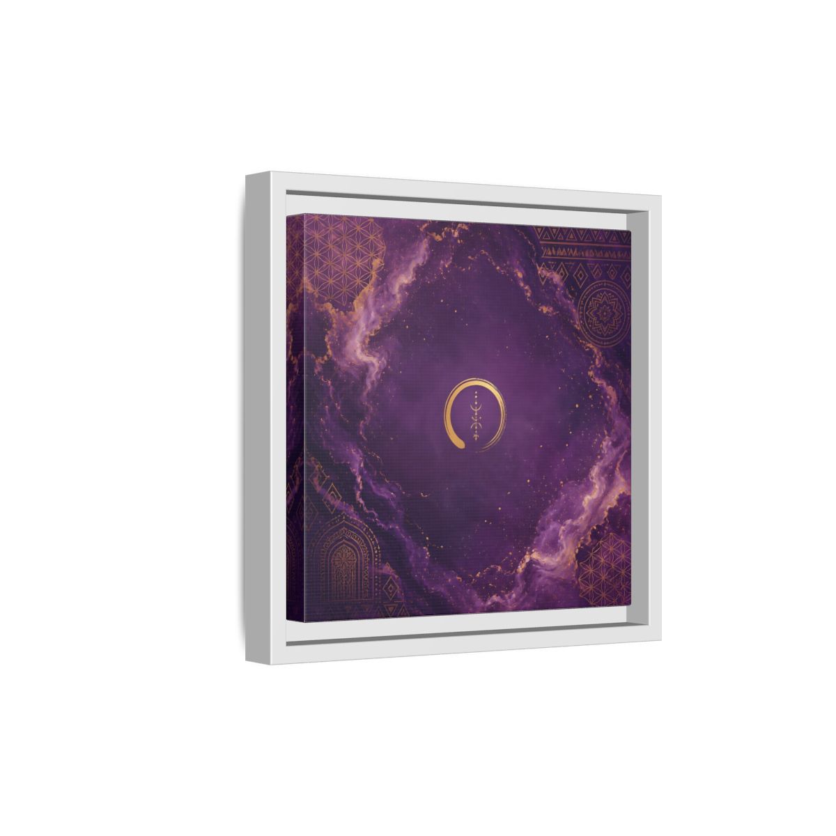 Side Mockup 19. Abstract Abstract Symbol Purple And Gold shown as stretched canvas wall art