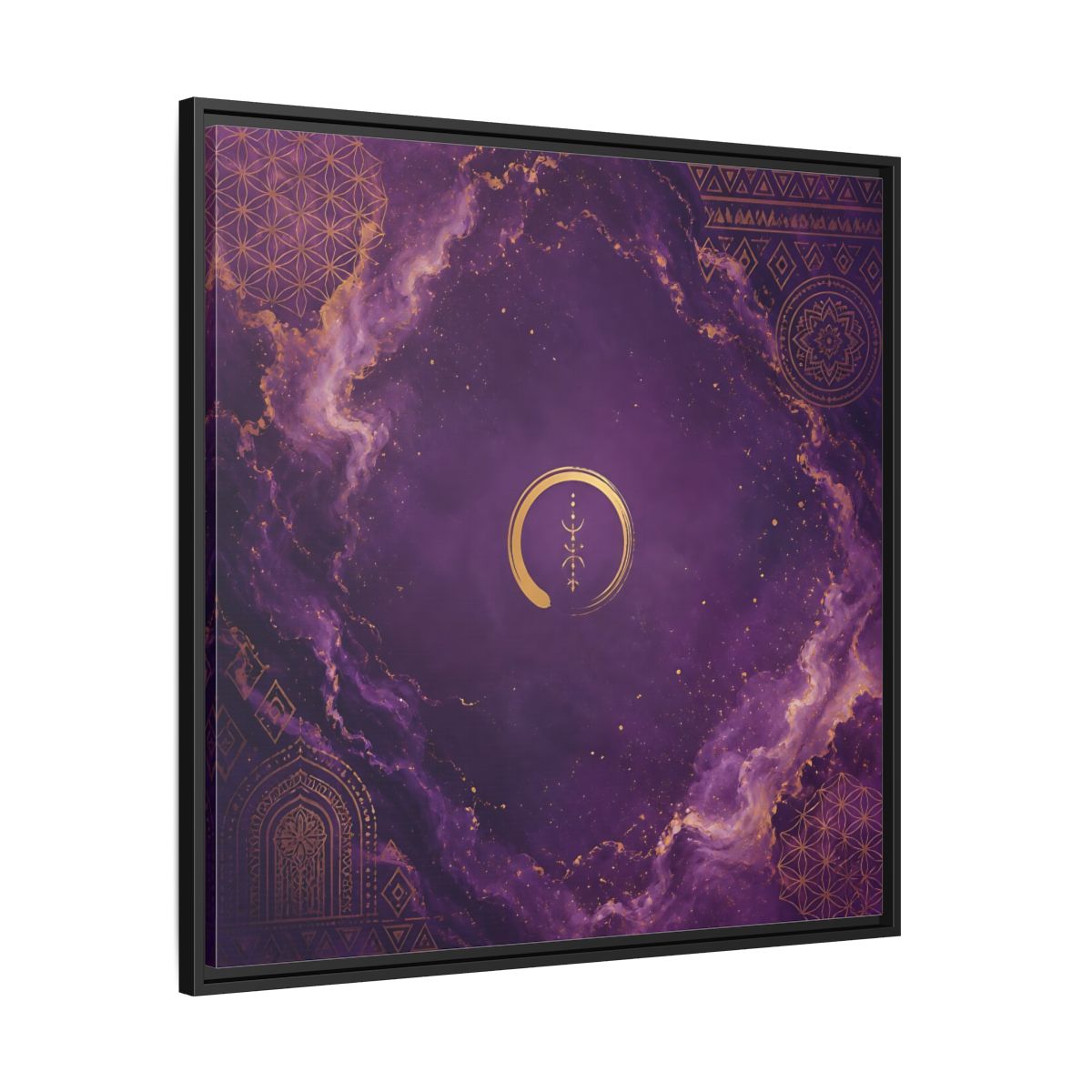 Side Mockup 30. Abstract Abstract Symbol Purple And Gold shown as stretched canvas wall art