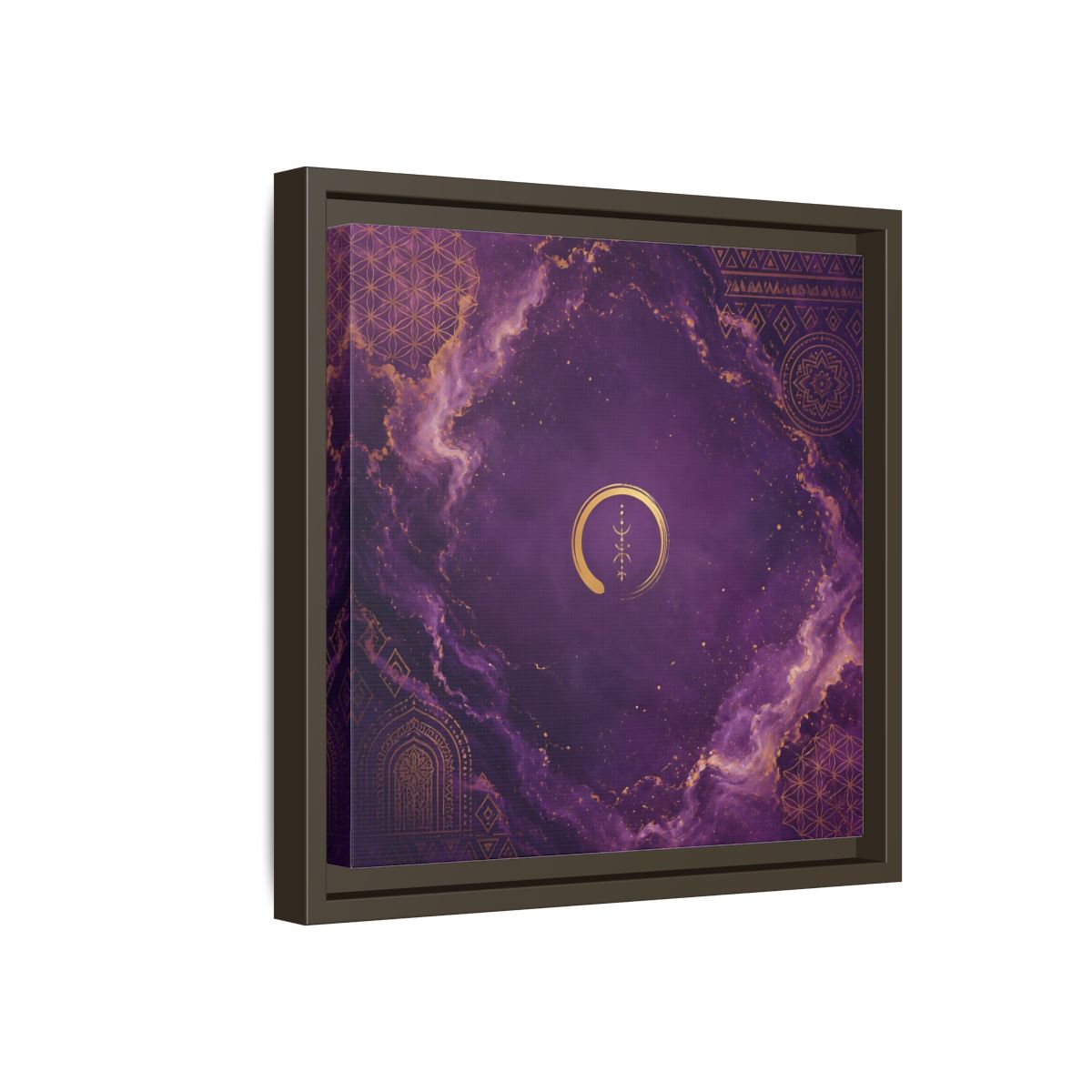 Side Mockup 17. Abstract Abstract Symbol Purple And Gold shown as stretched canvas wall art