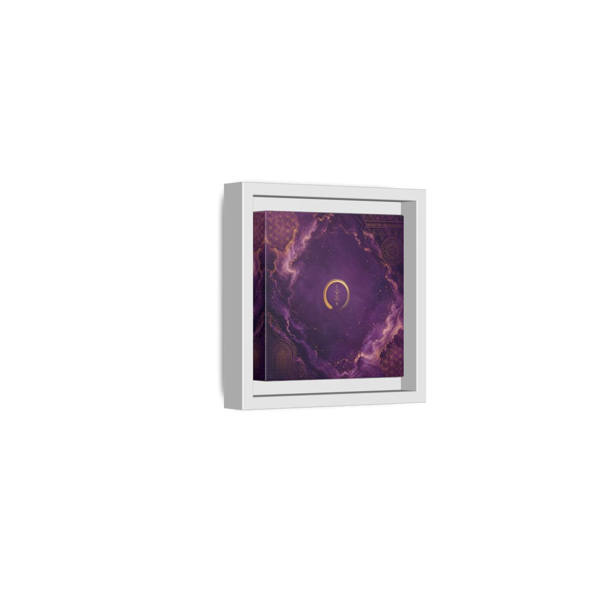Side Mockup 22. Abstract Abstract Symbol Purple And Gold shown as stretched canvas wall art