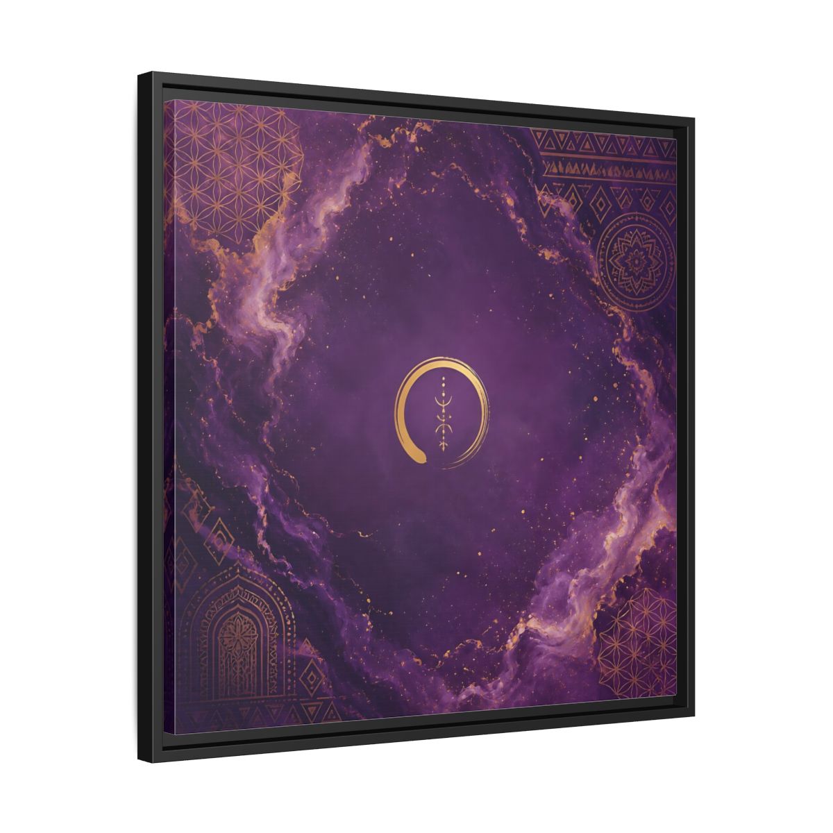 Side Mockup 31. Abstract Abstract Symbol Purple And Gold shown as stretched canvas wall art