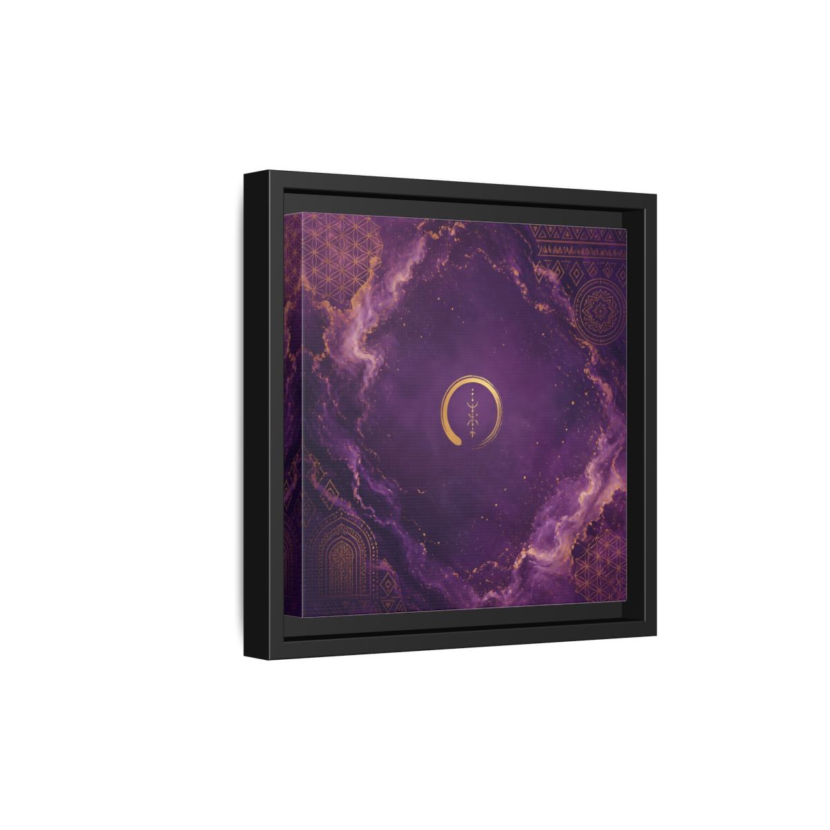 Side Mockup 21. Abstract Abstract Symbol Purple And Gold shown as stretched canvas wall art