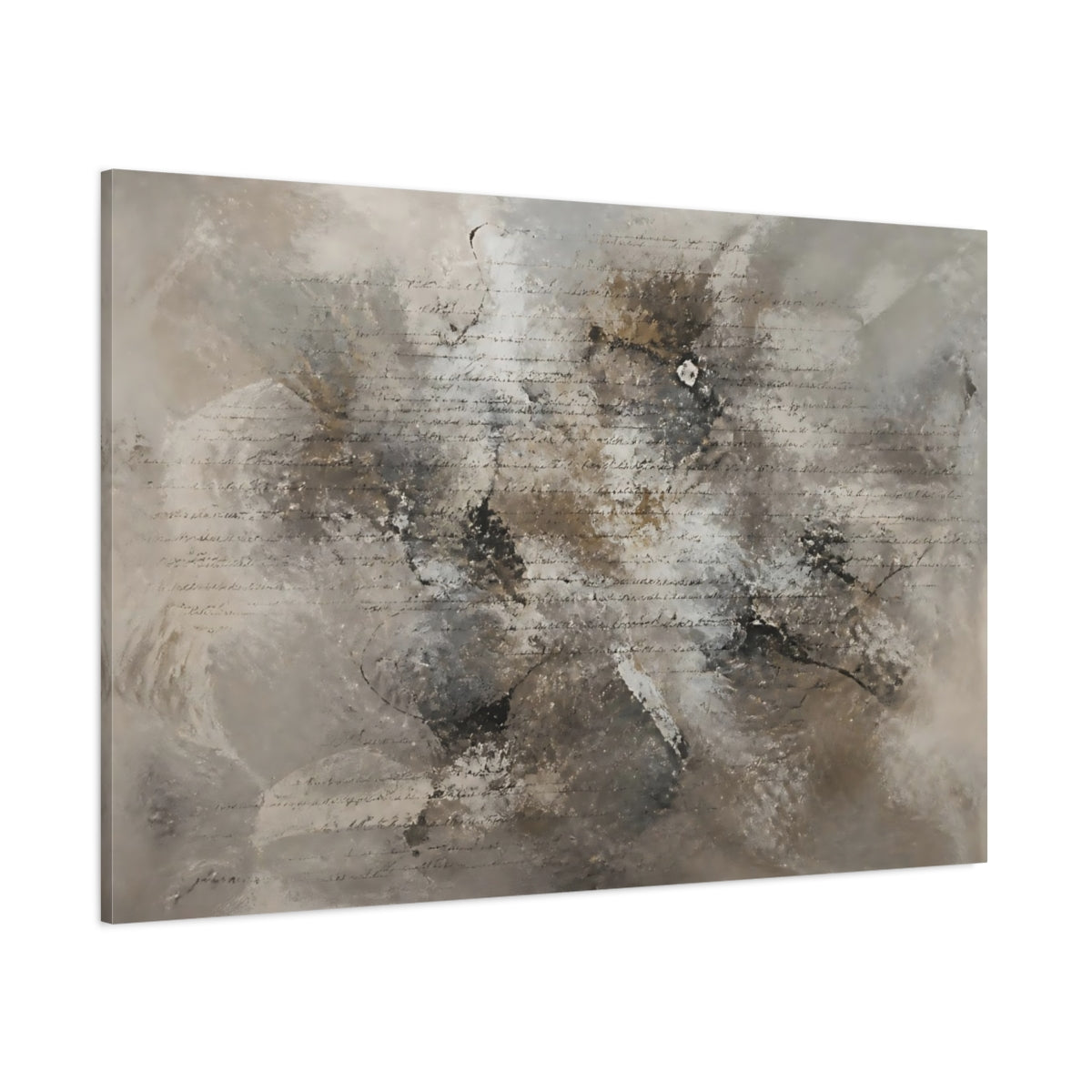 Side Mockup 1. Abstract Abstract Texture Brown Gray Abstract shown as stretched canvas wall art