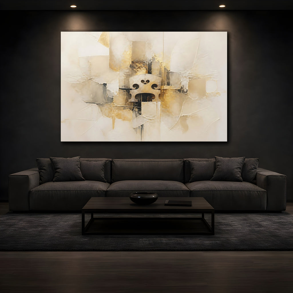 Mockup 3. Abstract Violin Bridge Gold Abstract shown as stretched canvas wall art
