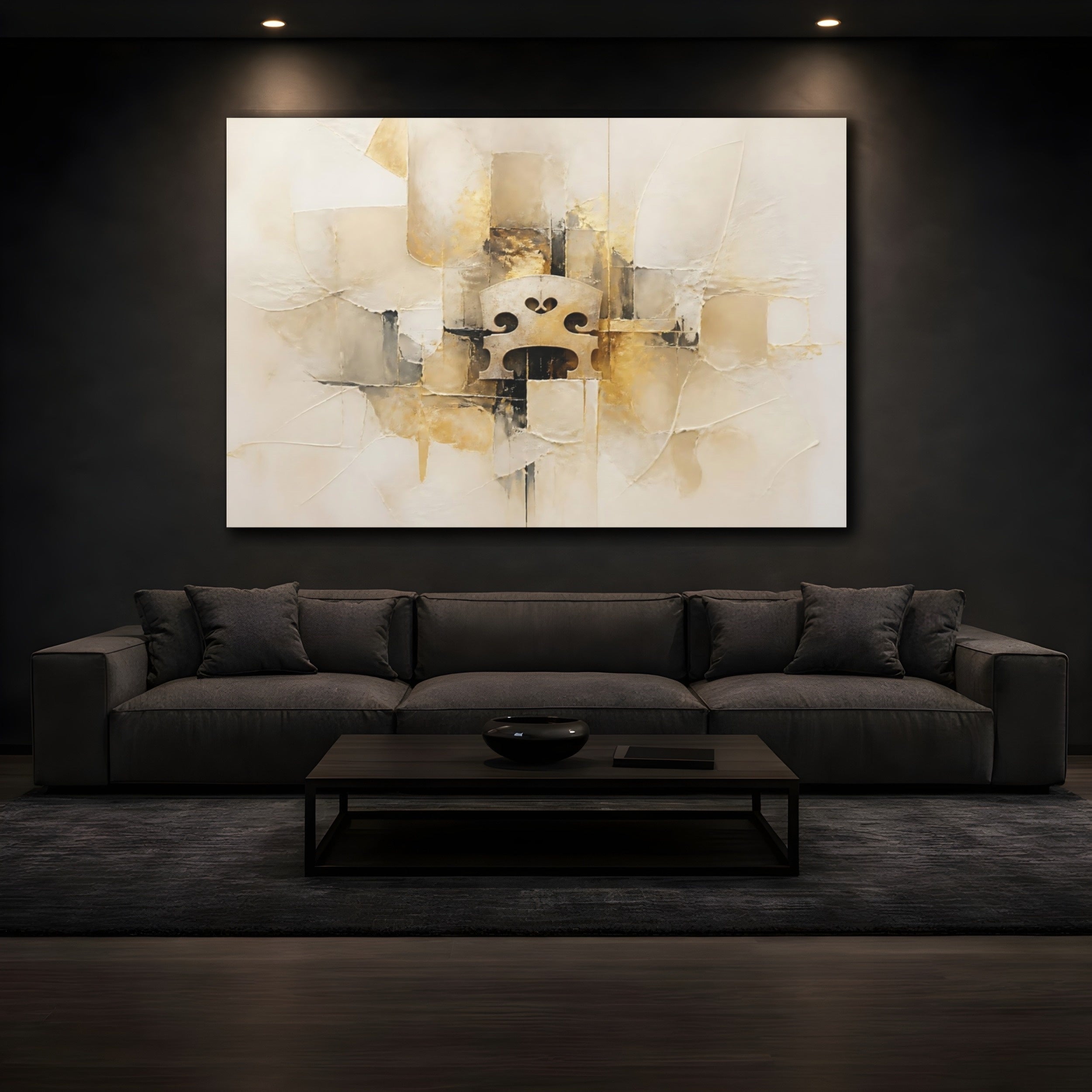 Mockup 3. Abstract Violin Bridge Gold Abstract shown as stretched canvas wall art