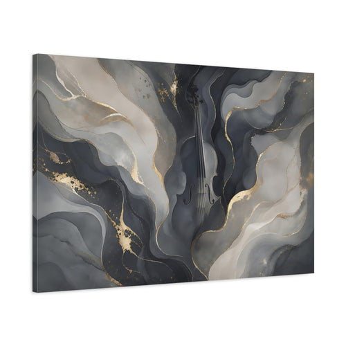 Main Mockup. Abstract Violin Grey And Gold shown as stretched canvas wall art