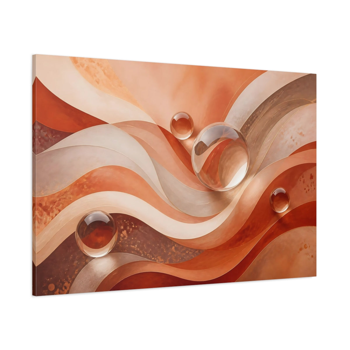 Side Mockup 1. Abstract Abstract Waves Earthy Tones Waves shown as stretched canvas wall art
