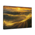 Side Mockup 4. Abstract Winding Track Golden Track Landscape shown as stretched canvas wall art