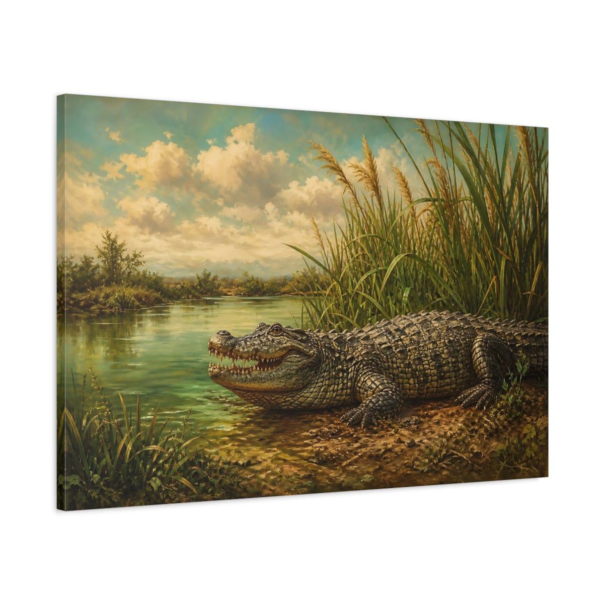 Main Mockup. Animals Alligator Alligator Green Brown shown as canvas print
